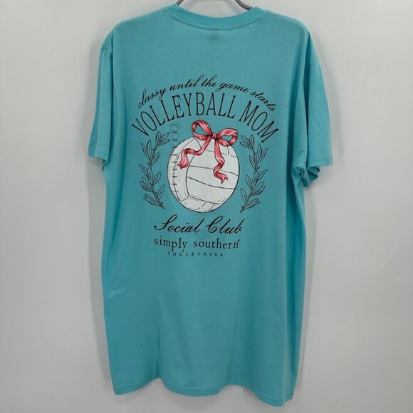 Simply Southern Short Sleeve T-Shirt sz L Aqua Blue Volleyball Mom Tee NWT - Picture 1 of 6